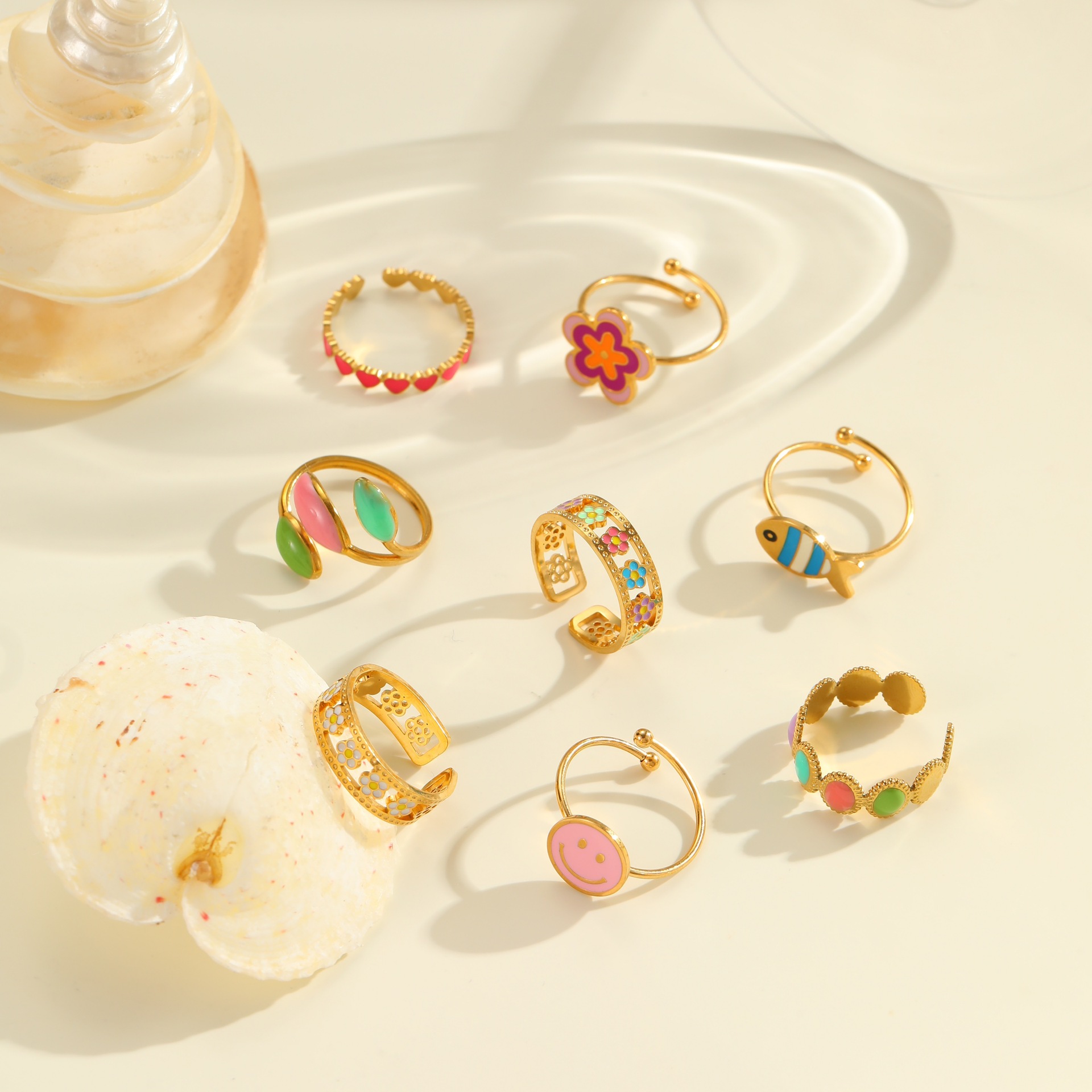 1 Piece Simple  Sweet Flower Smiling Face Stainless Steel Women's Statement Rings Picture2