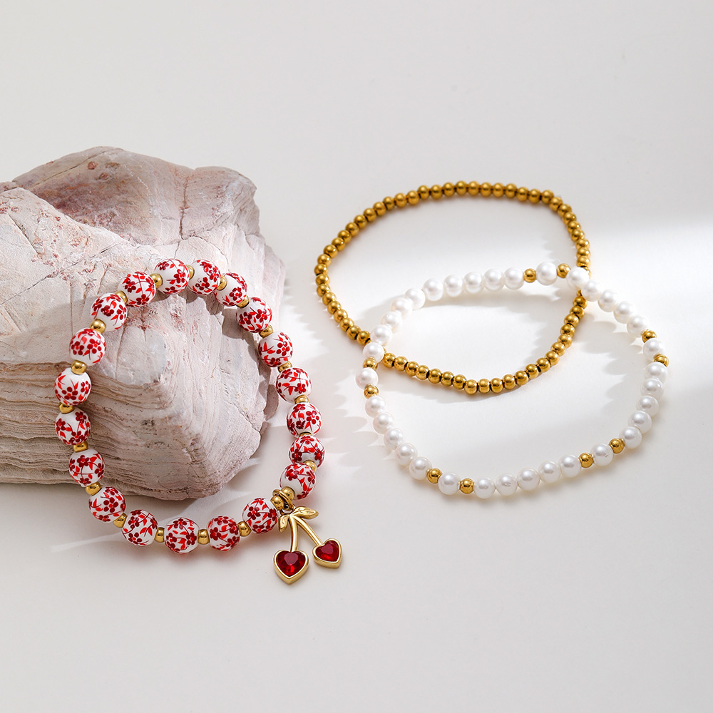 1 Piece  Sweet Flower Ceramics  Gold Color  Women's Beaded Bracelets