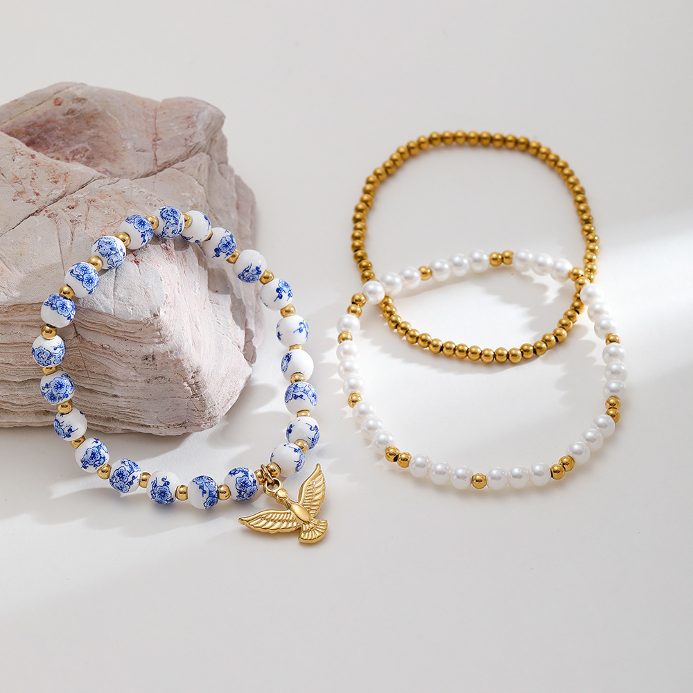 1 Piece Classic  Elegant Flower Ceramics  Gold Color  Women's Beaded Bracelets 2