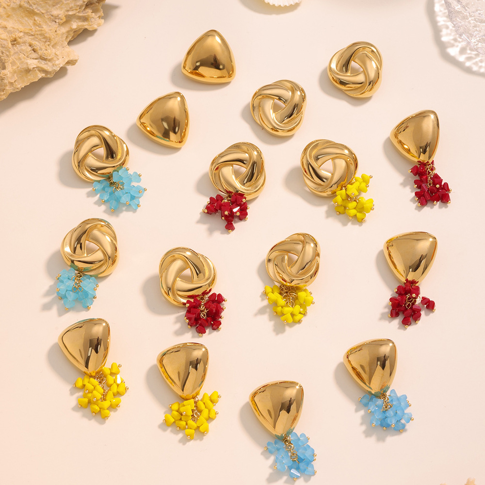 1 Pair Romantic Tassel Stainless Steel Gold Color Glass Women's Drop Earrings Picture2