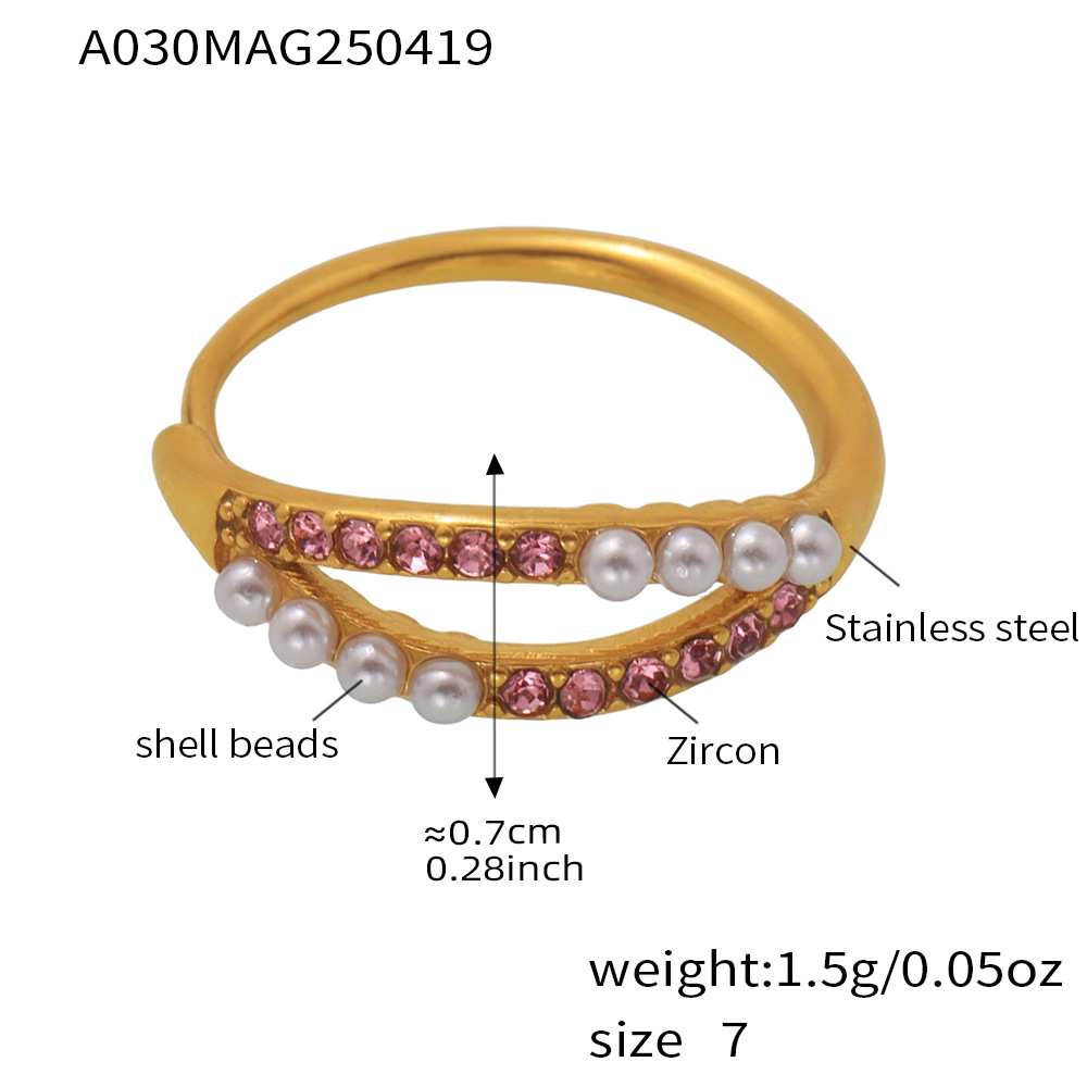 A030-Gold Pink Diamond Pearl Ring/No.7 Picture18