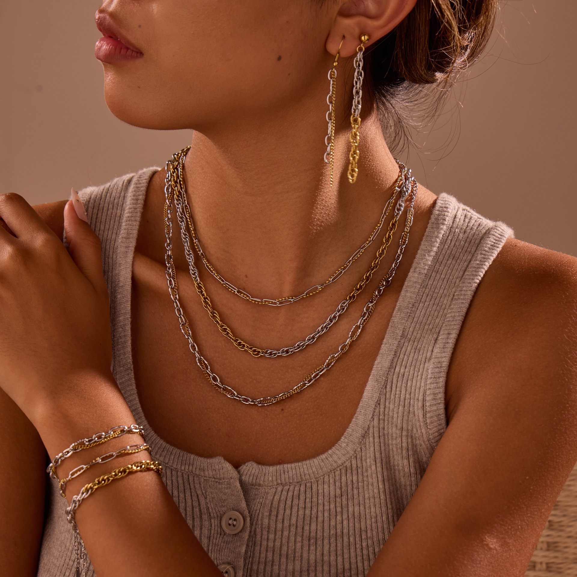 1 Piece  Daily Mixed Color Chain Stainless Steel  Women's Chain Necklaces 2