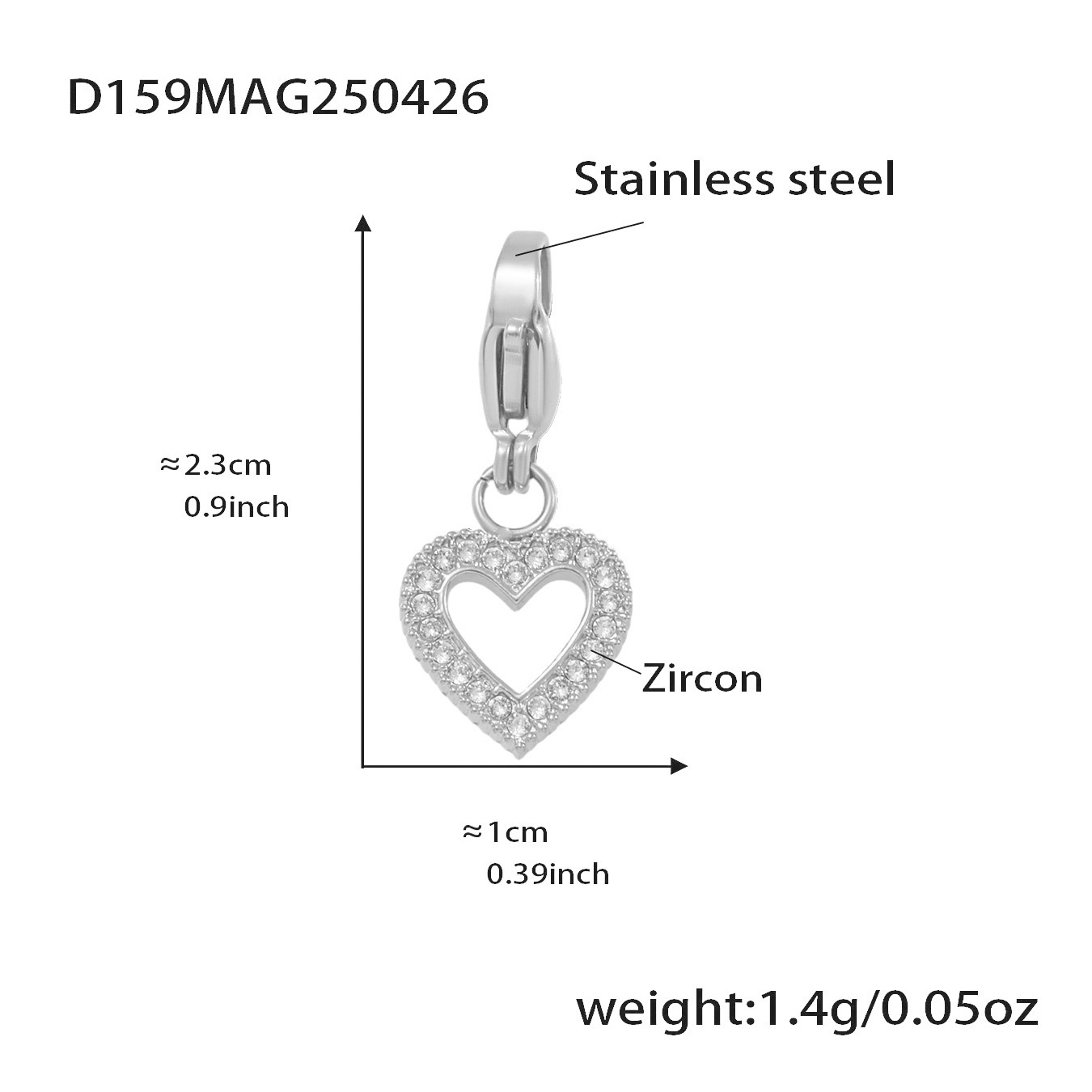 D159-Steel Hollow Love Zircon Pendant Picture2