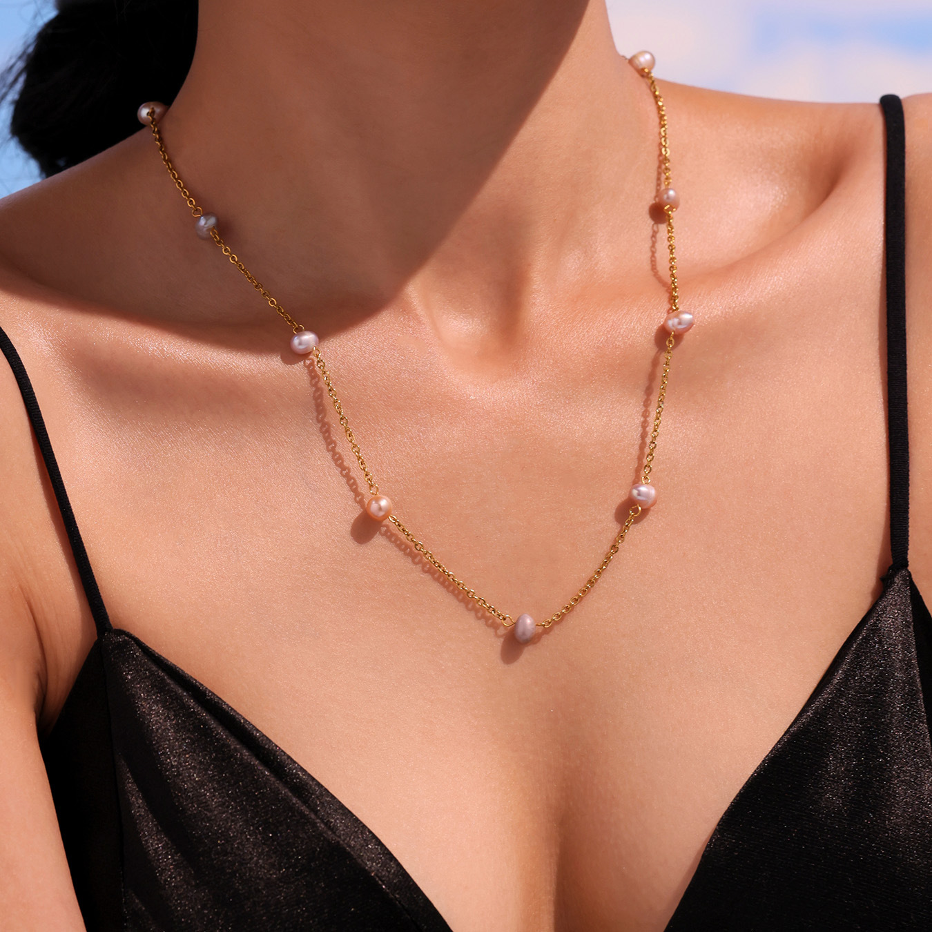 1 Piece Classic Irregular Pearl Shape Stainless Steel Gold Color Women's Chain Necklaces Picture5