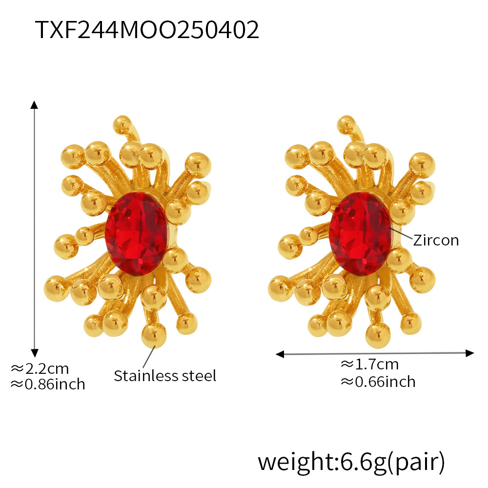 TXF244-Red zircon stamen earrings Picture7