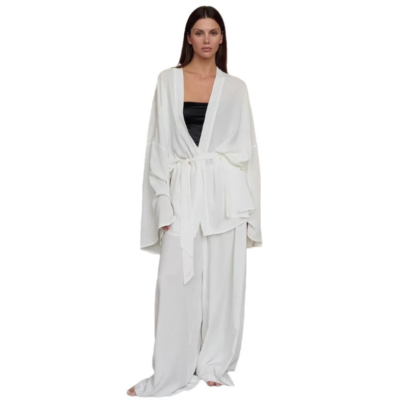 FLY-TEST 1 Pair 2025 Cross-border High-end Fashion Comfortable Home Wear Two-wear Cardigan Lace-up Long-sleeved Trousers Two-piece Suit Women's Knitted Cardigan h5 Picture6