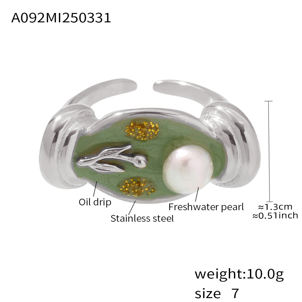 A092-Steel Freshwater Pearl Ring/No.7 Picture2