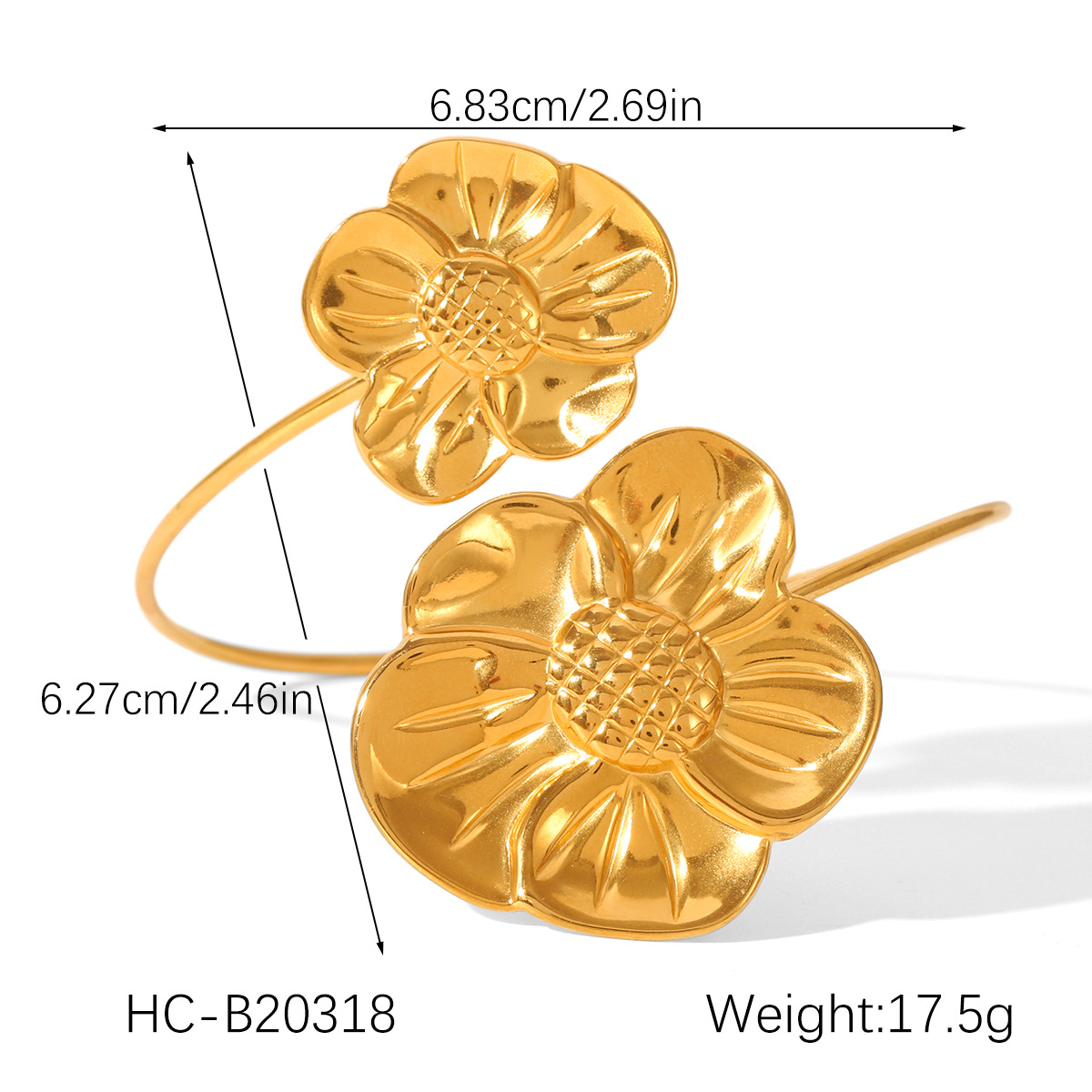 1 Piece Elegant Flower Stainless Steel Gold Color Women's Bangles h5 Picture2