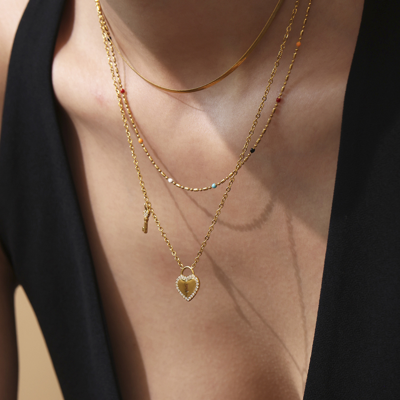 1 Piece Sweet Lock Heart Stainless Steel Gold Color Women's Pendant Necklaces Picture6