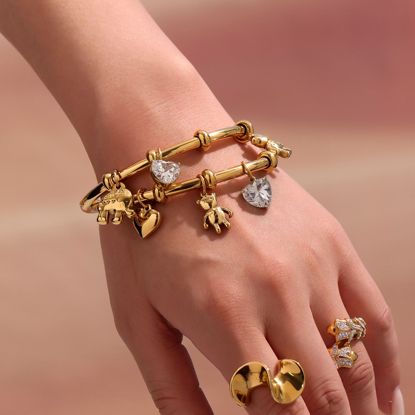 1 Piece Cute Bear Stainless Steel Gold Color Women's Charm Bracelets Picture3