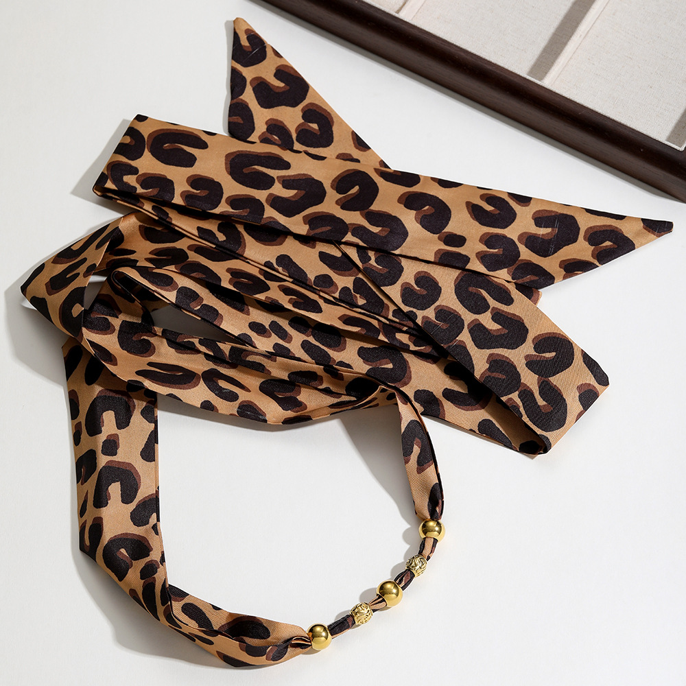 1 Piece Leopard DIY Print Fabric Stainless Steel Women's Long Necklaces Picture3