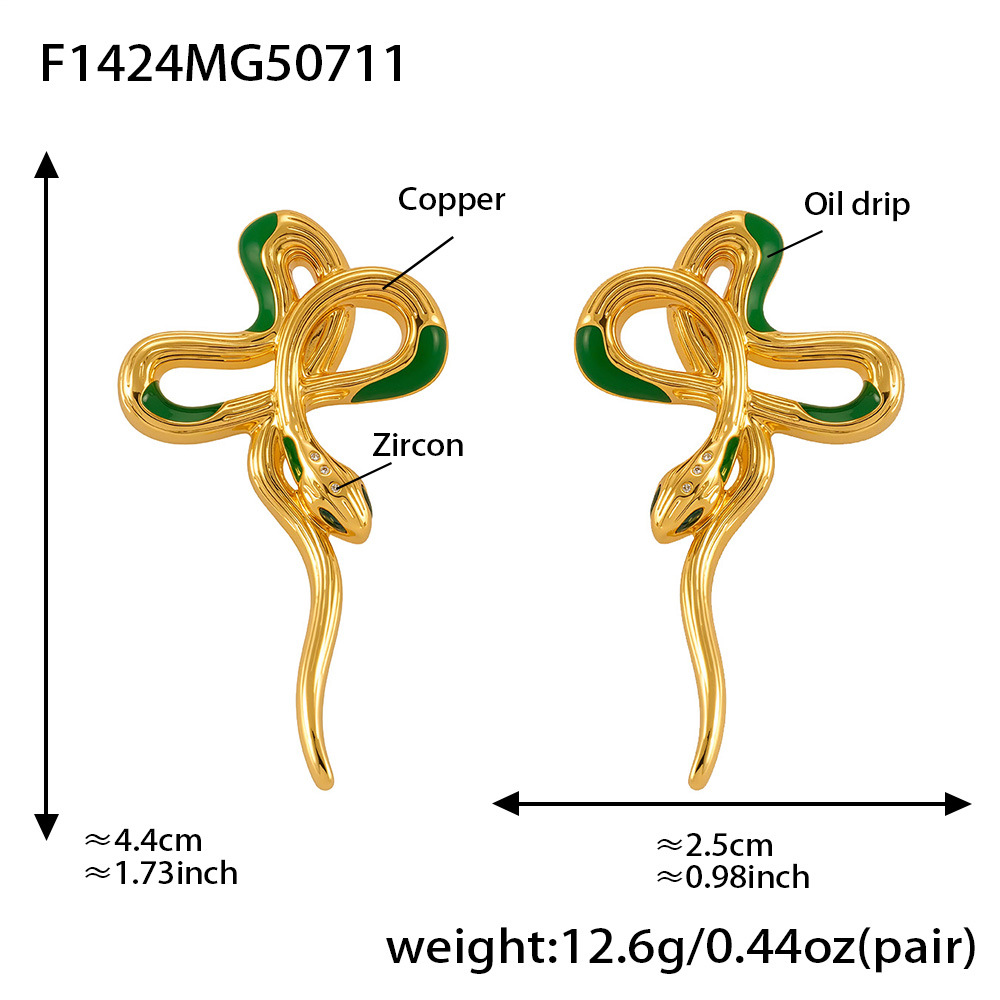 1 Pair Classic Series Snake Stainless Steel Gold Color Women's Stud Earrings Picture2