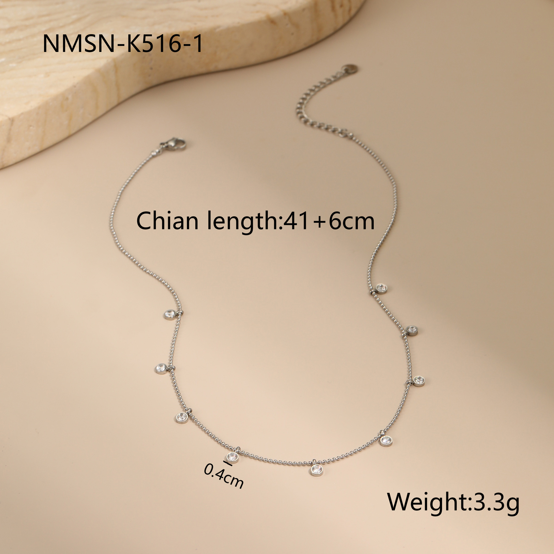 NMSN-K516-1 Steel and White Diamond Necklace Picture2