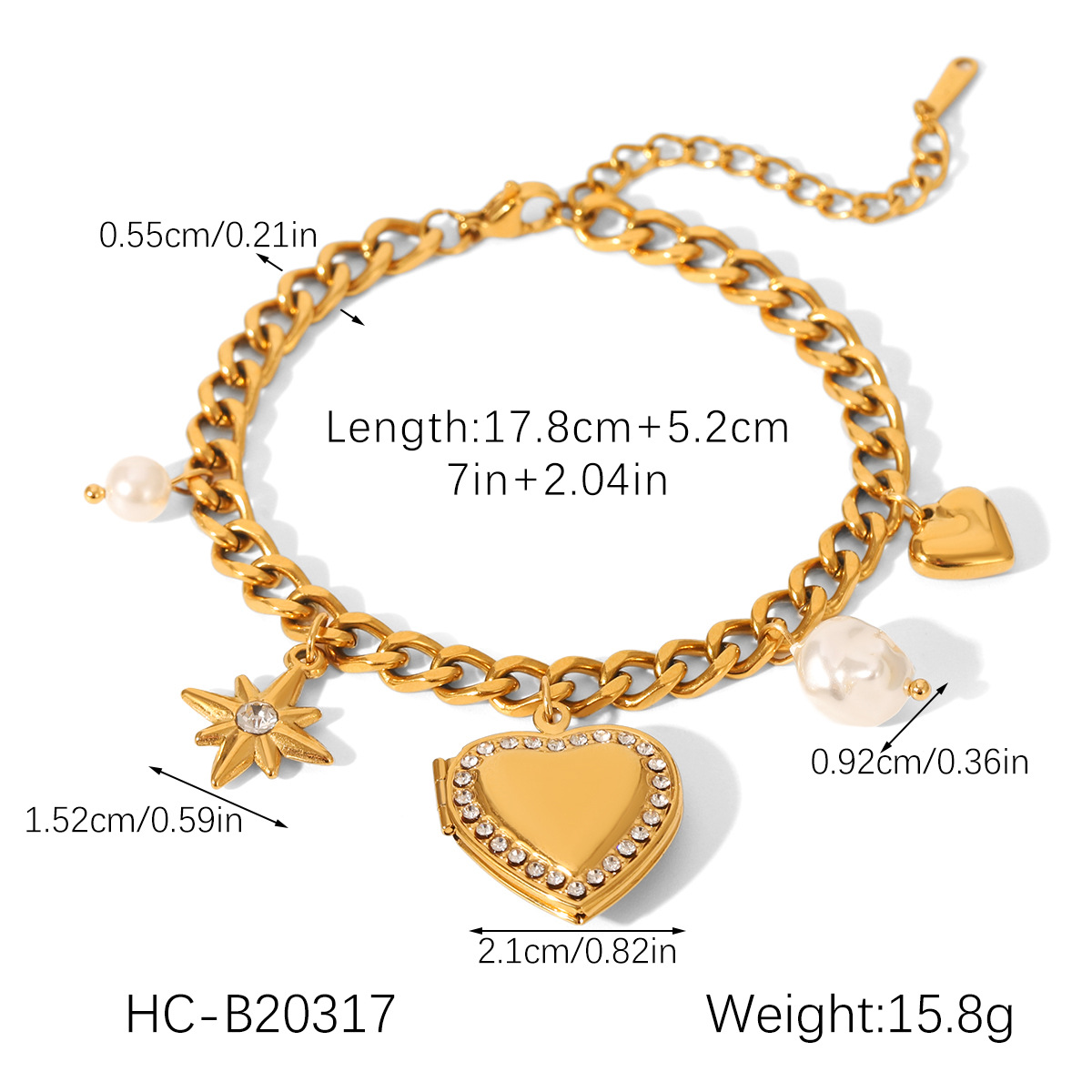 1 Piece Daily Heart Stainless Steel Gold Color Zircon Women's Charm Bracelets Picture2