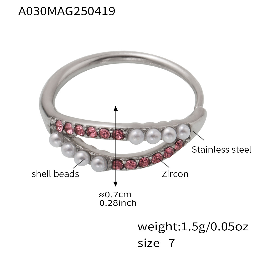 A030-Steel Pink Diamond Pearl Ring/No.7 Picture16