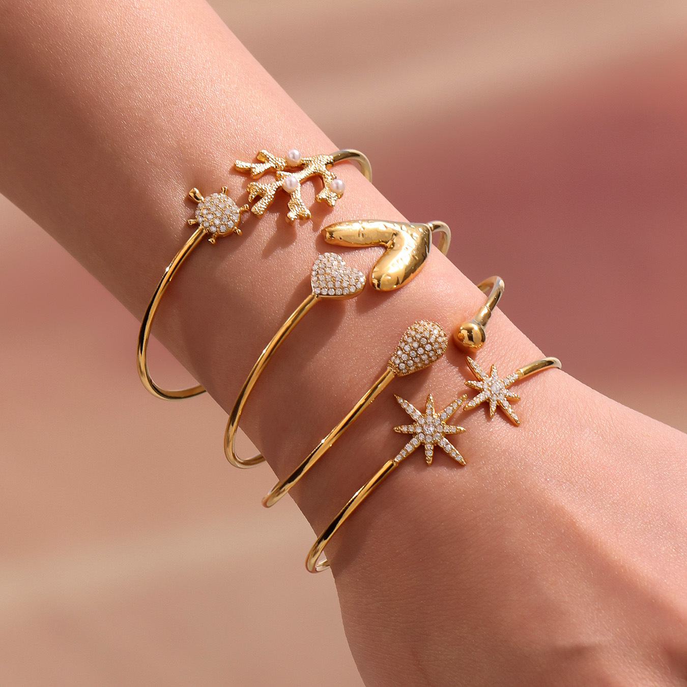 1 stuk vakantie koraal roestvrij staal goudkleurige dames armbanden 2
