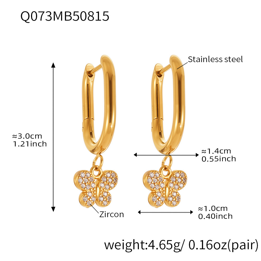 Q073-Golden Butterfly Zircon U-Shaped Earrings Picture12
