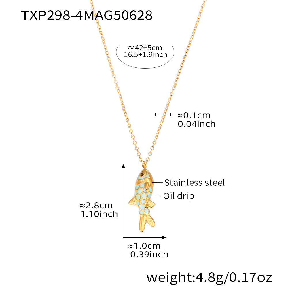 TXP298-4 Blue Fish Pendant Necklace 42+5cm Picture4
