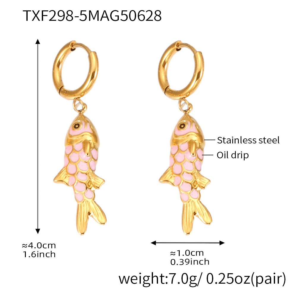 TXF298-5 Pink Fish Pendant Earrings Picture12