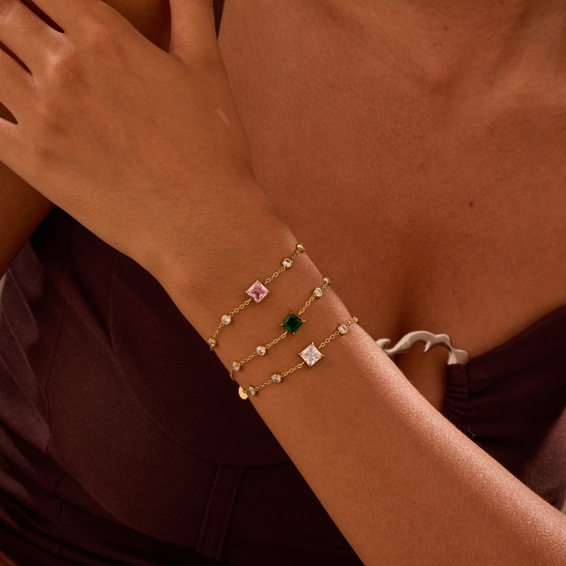 1 Piece Simple Rectangle Stainless Steel  Zircon Women's Chain Bracelets h5 Picture2