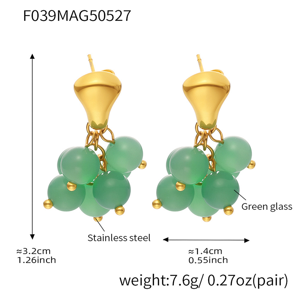 F039-Golden Green Glass Earrings Picture2