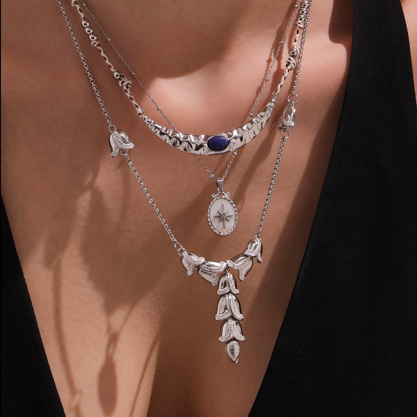 Collana con ciondolo da donna in pietra naturale color oro, 1 pezzo, in acciaio inossidabile chic Immagine5