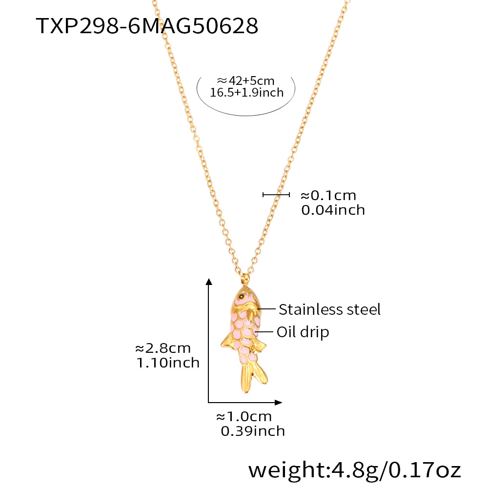 TXP298-6 Pink Fish Pendant Necklace 42+5cm Picture6
