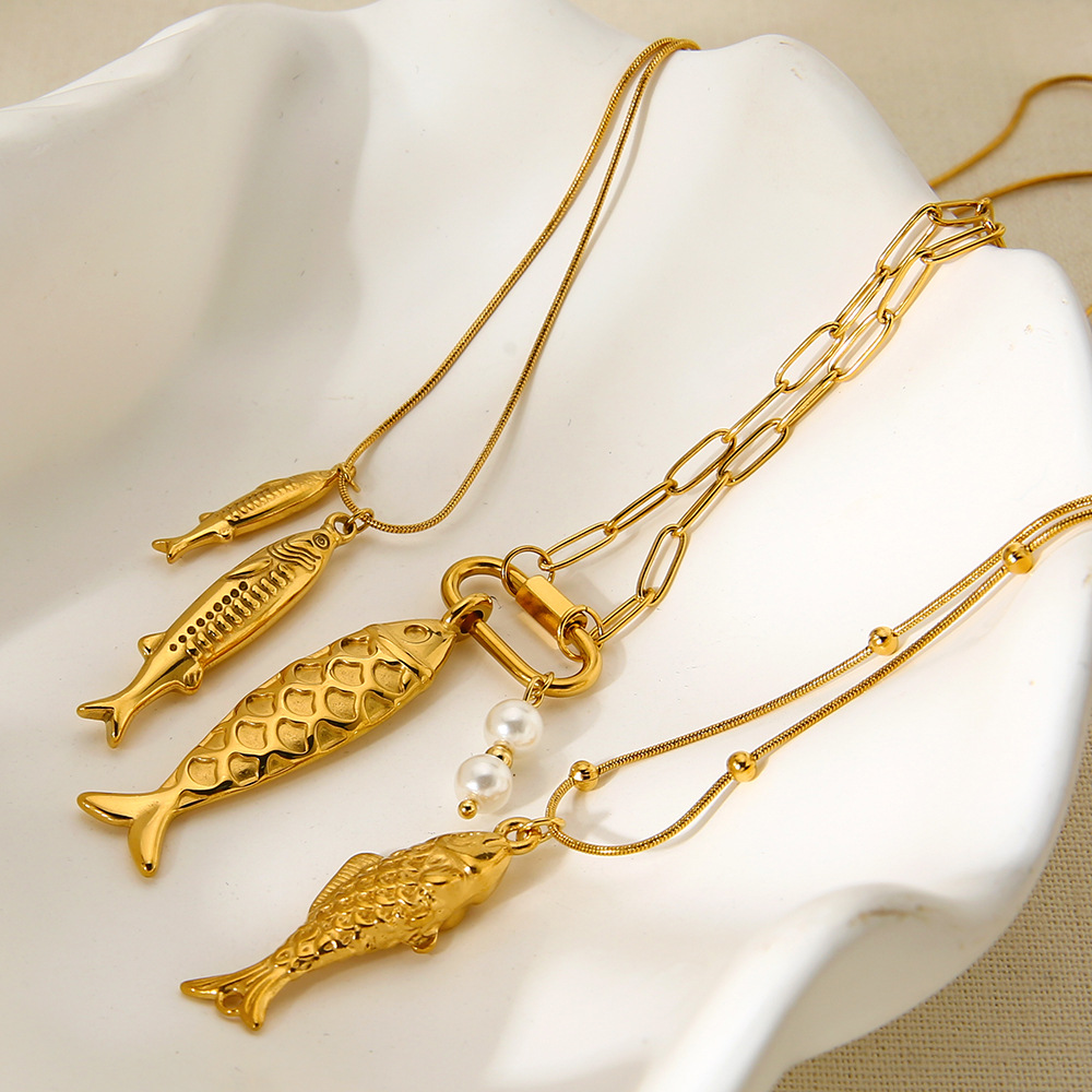 1 Piece  Vacation Turtle Fish Stainless Steel  Gold Color  Pendant Necklaces 2