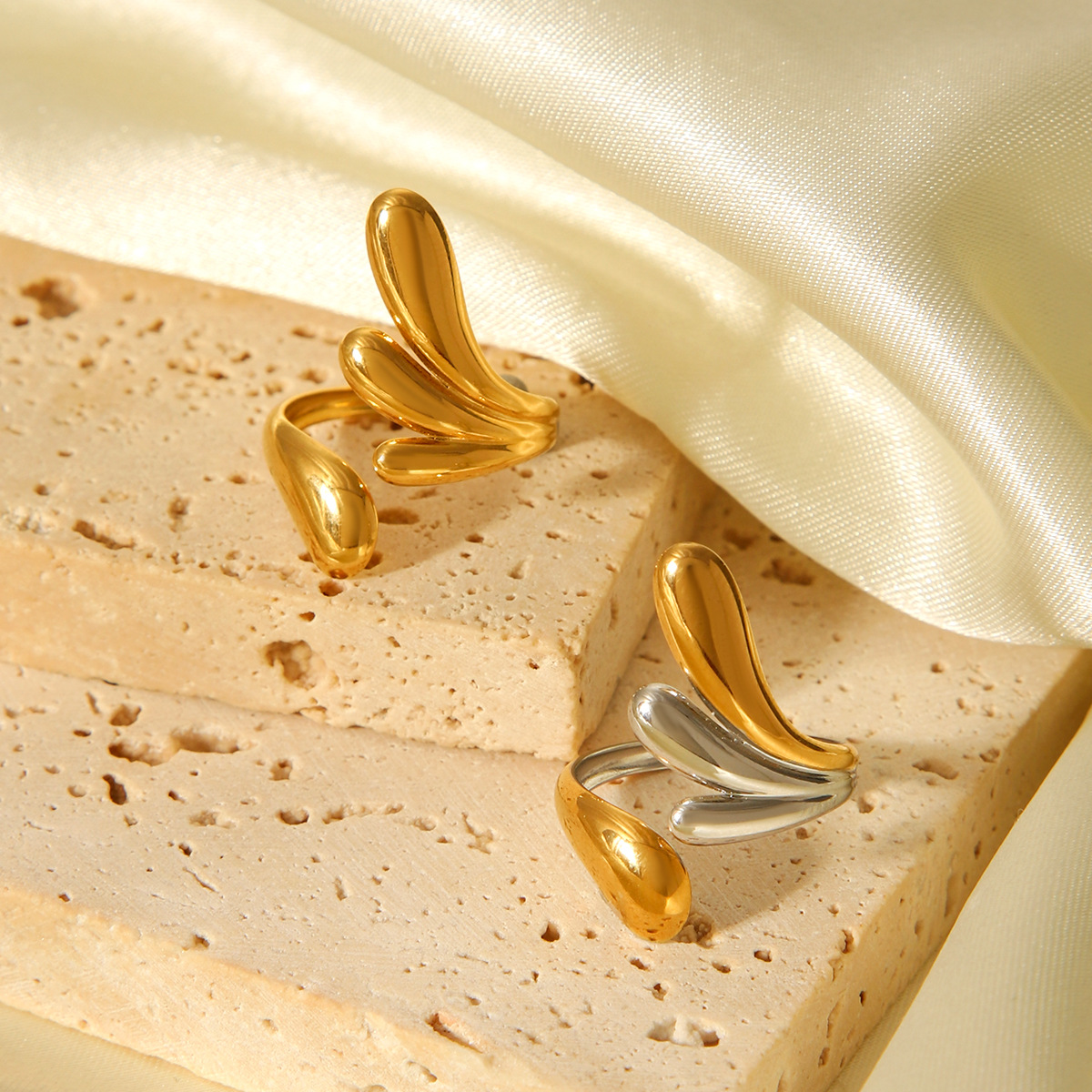 1 Piece Simple Series Daily Irregular Shape Stainless Steel Gold Color Statement Rings Picture5