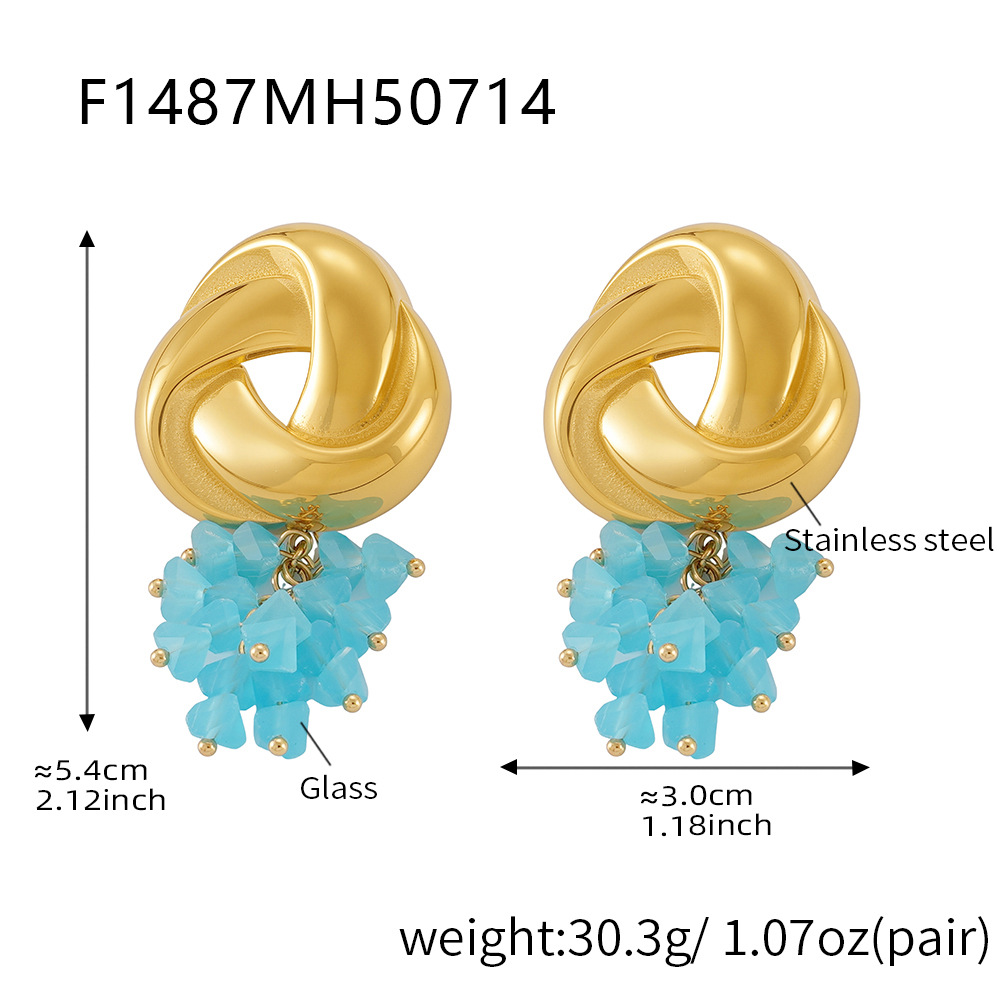 F1487-Golden Blue Stone Earrings Picture8