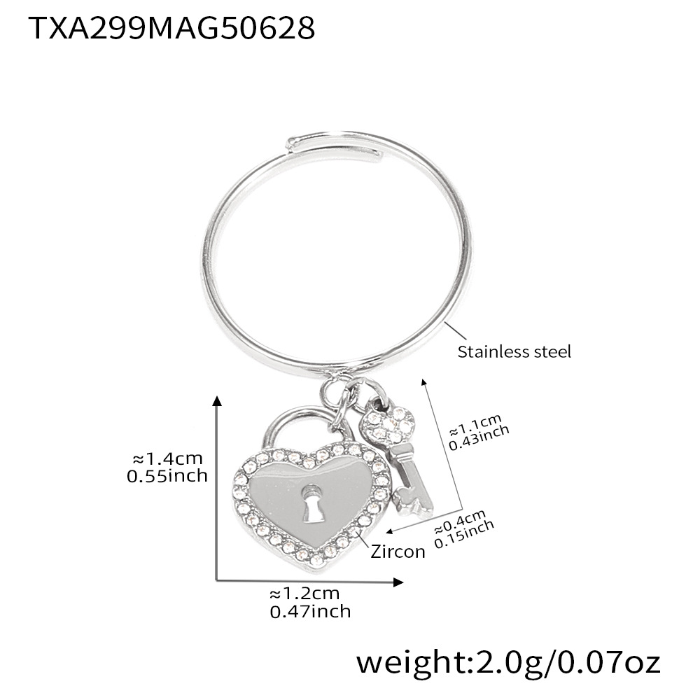 TXA299-5A Zircon Love Key Lock Steel Ring-Size 7 Picture4
