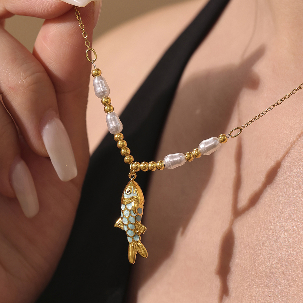 1 Piece Colorful Fish Stainless Steel Gold Color Women's Necklaces Sets Picture2