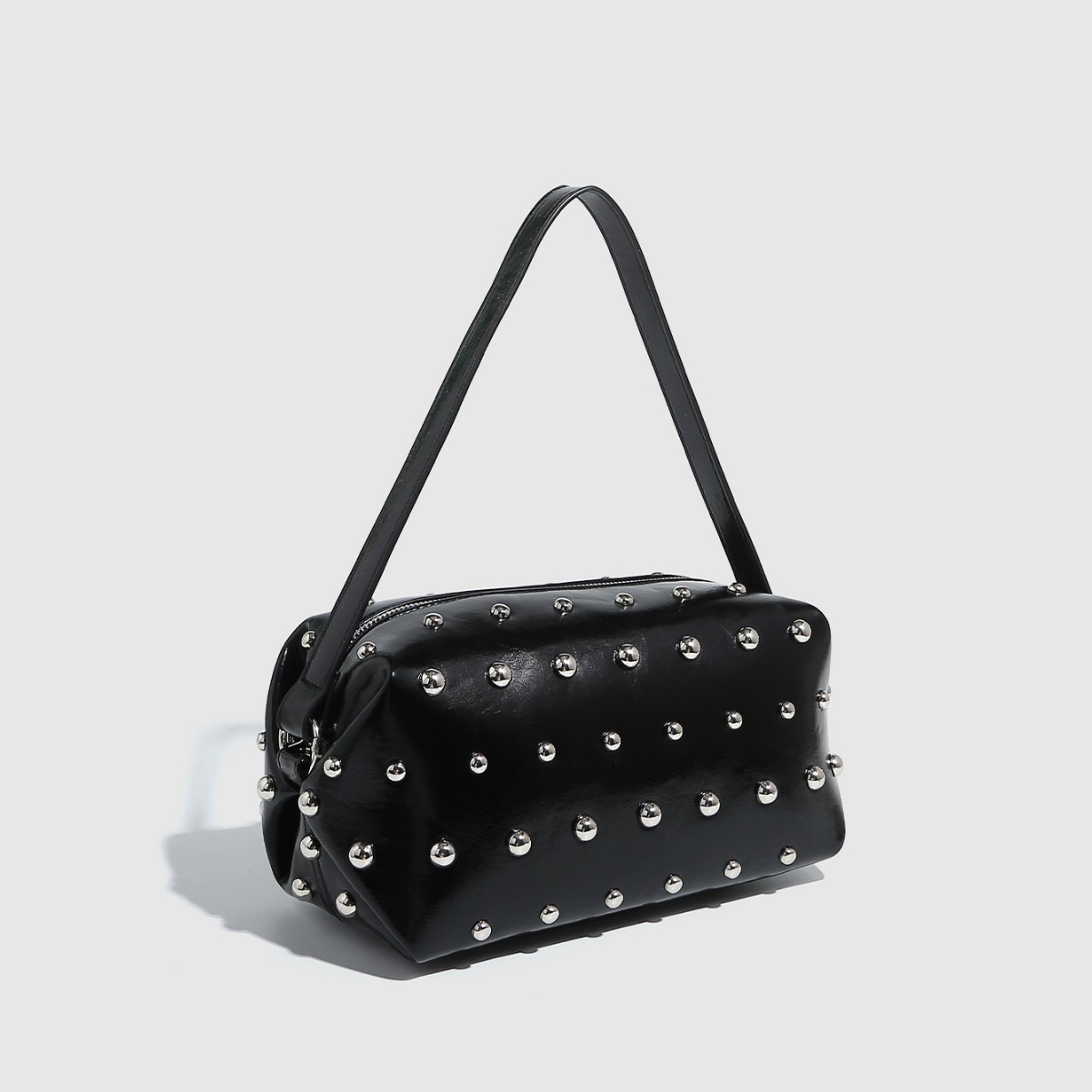 Bolso de mano de PU con remaches de color sólido estilo hip-pop/rock para mujer, 1 pieza h5 Imagen3