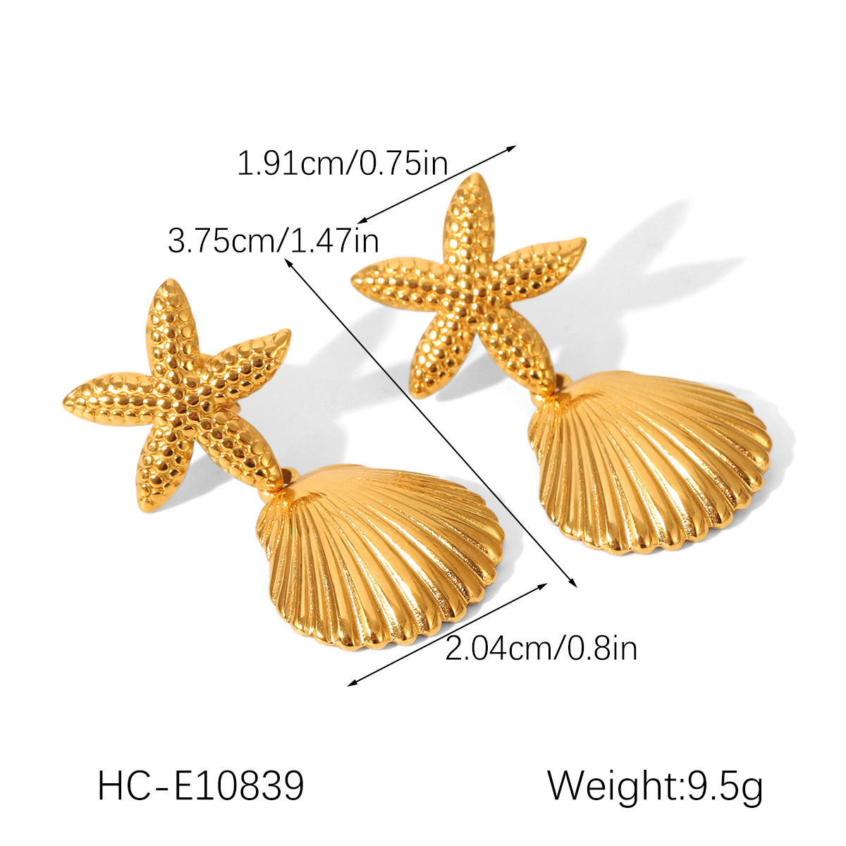 1 Pair Starfish Stainless Steel Gold Color Women's Stud Earrings Picture2