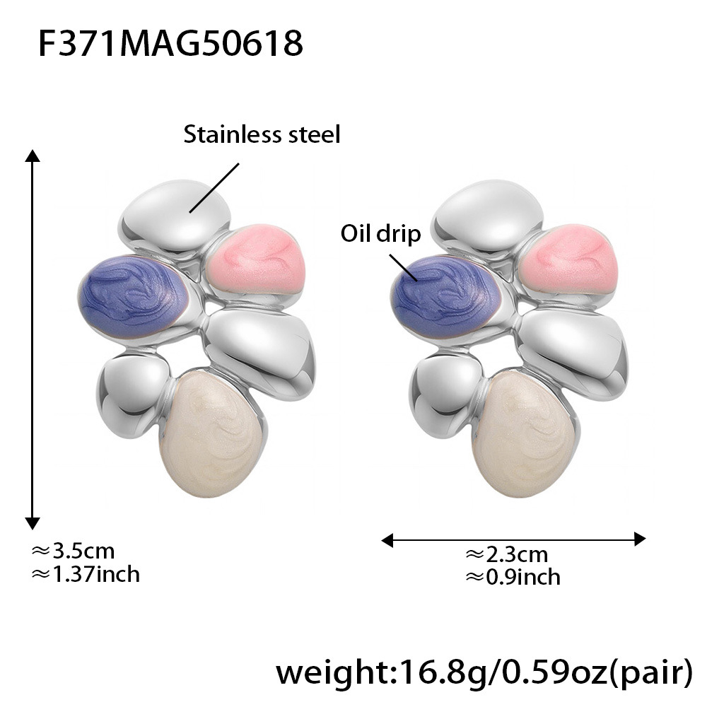 F371-Steel Colorful Pink White Blue Earrings 