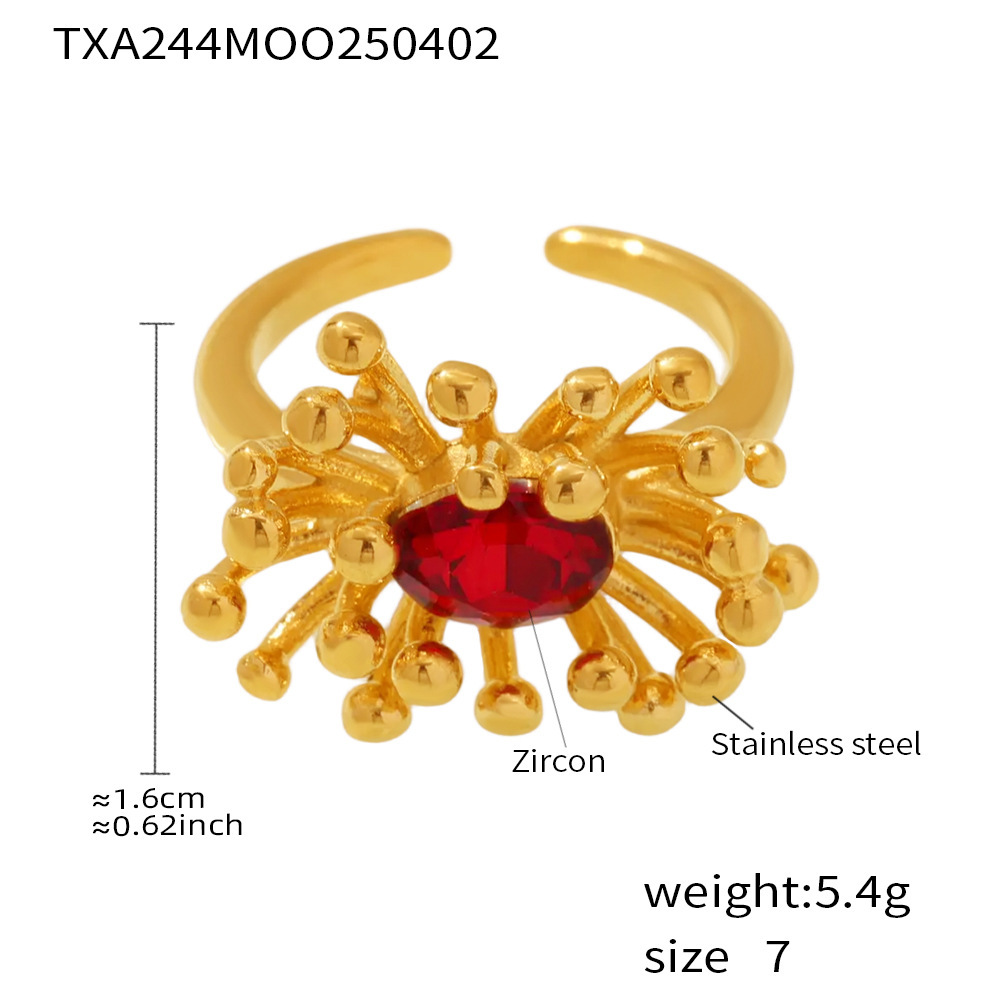 TXA244-Red zircon flower ring-size 7 Picture4