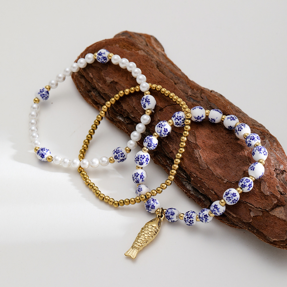 1 Piece Classic Series Elegant Flower Ceramics  Gold Color  Women's Beaded Bracelets