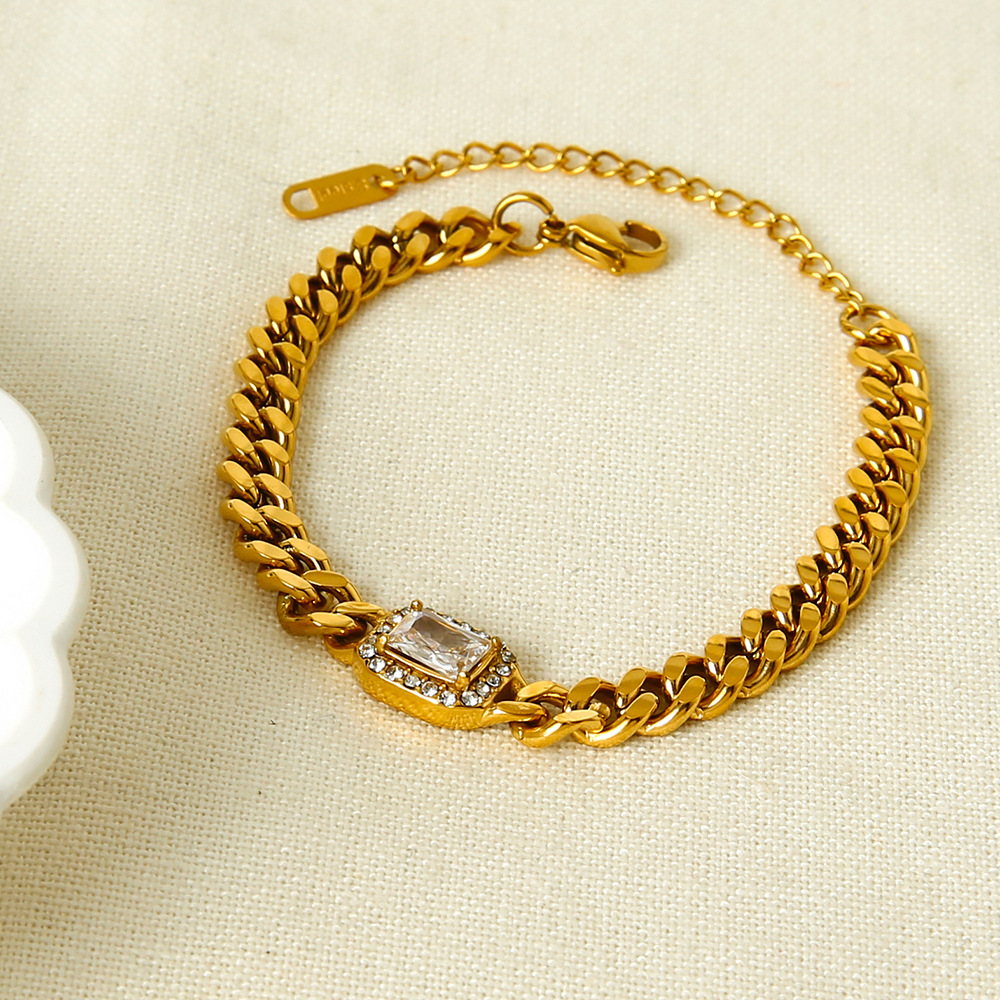 1 Piece Luxurious Classic Chain Rectangle Stainless Steel  Zircon Women's Chain Bracelets 2