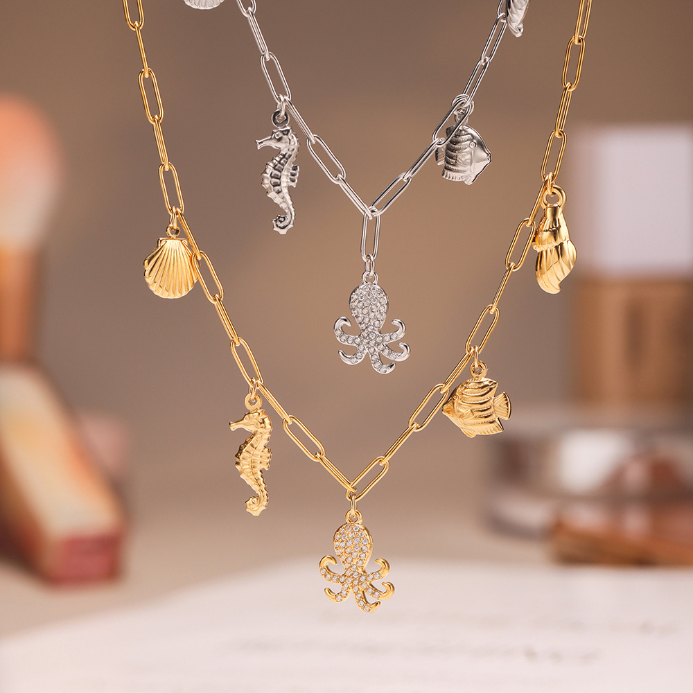 1 Piece Marine Organism Stainless Steel Gold Color Women's Pendant Necklaces