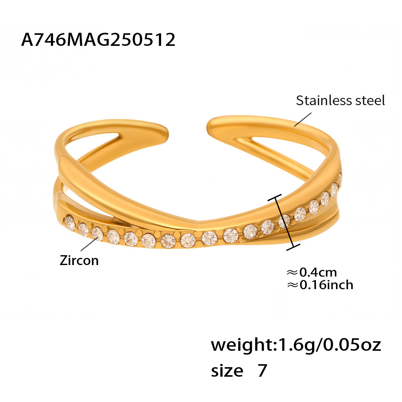 A746-Golden Cross 5A Zircon Ring/No.7 Picture3