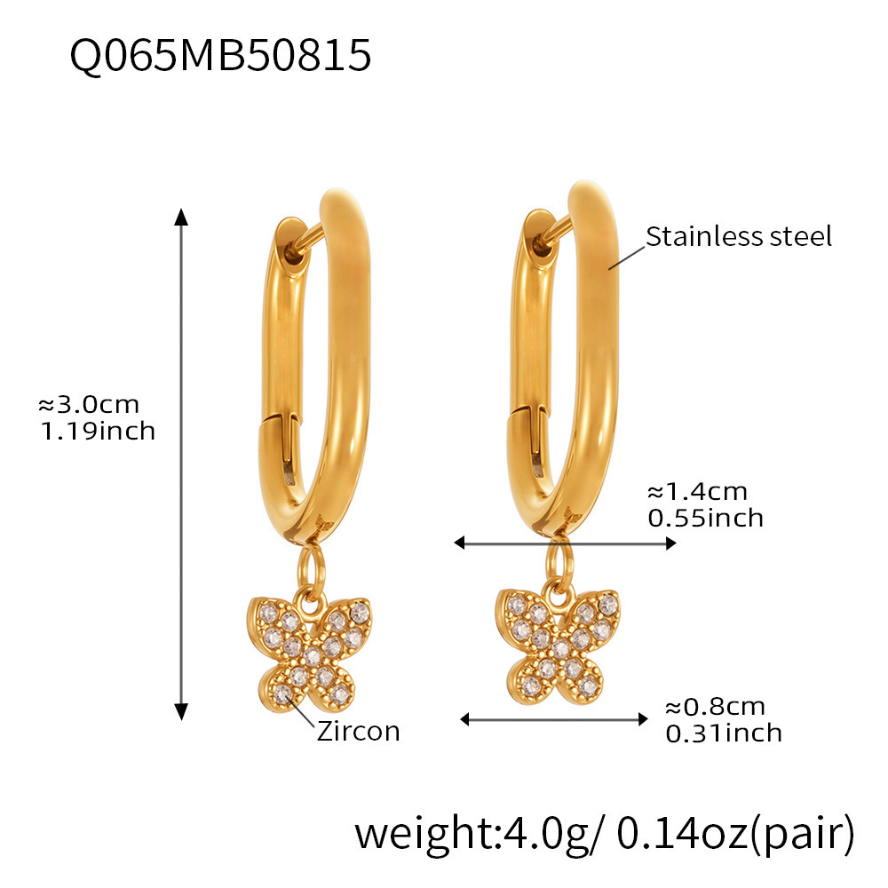 Q065-Golden Butterfly Zircon U-Shaped Earrings Picture4