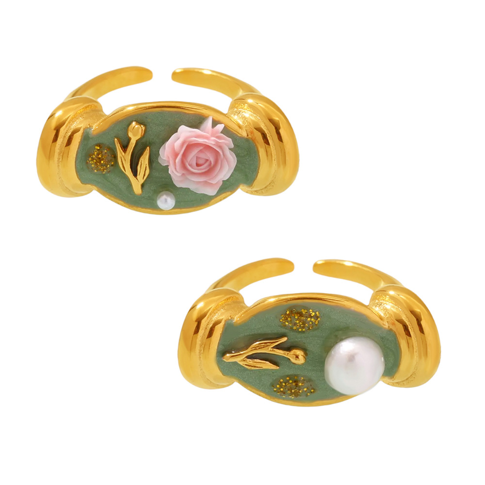 1 Piece Romantic Series Flower Stainless Steel Gold Color Statement Rings h5 Picture5