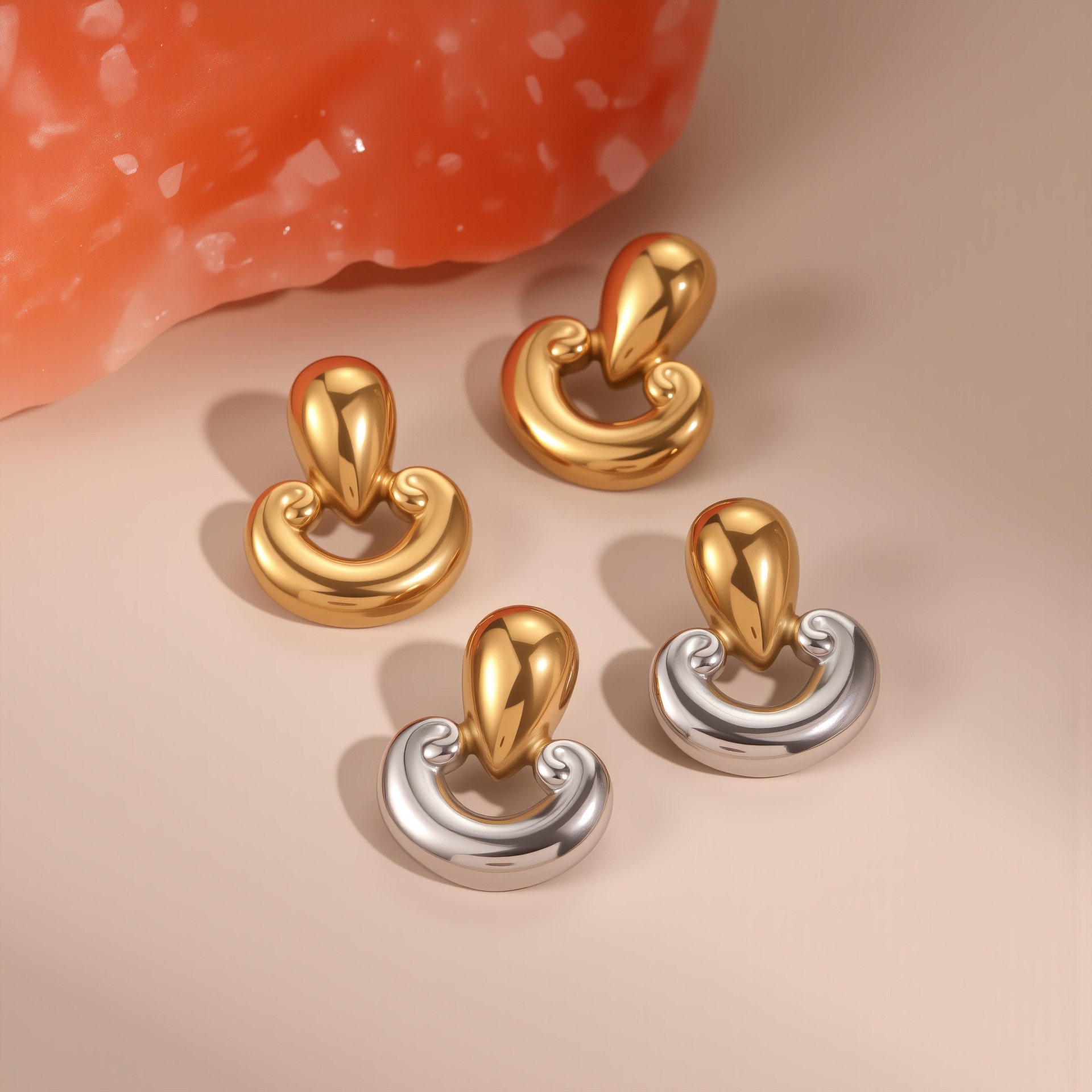 1 Pair Elegant Droplet Mixed Color Stainless Steel Women's Stud Earrings