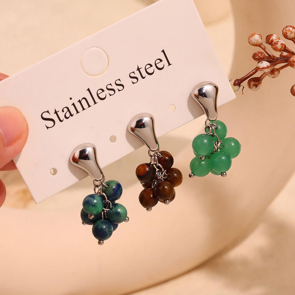 1 Pair Gorgeous Natural Stone Tassel Stainless Steel Gold Color Women's Drop Earrings Picture3