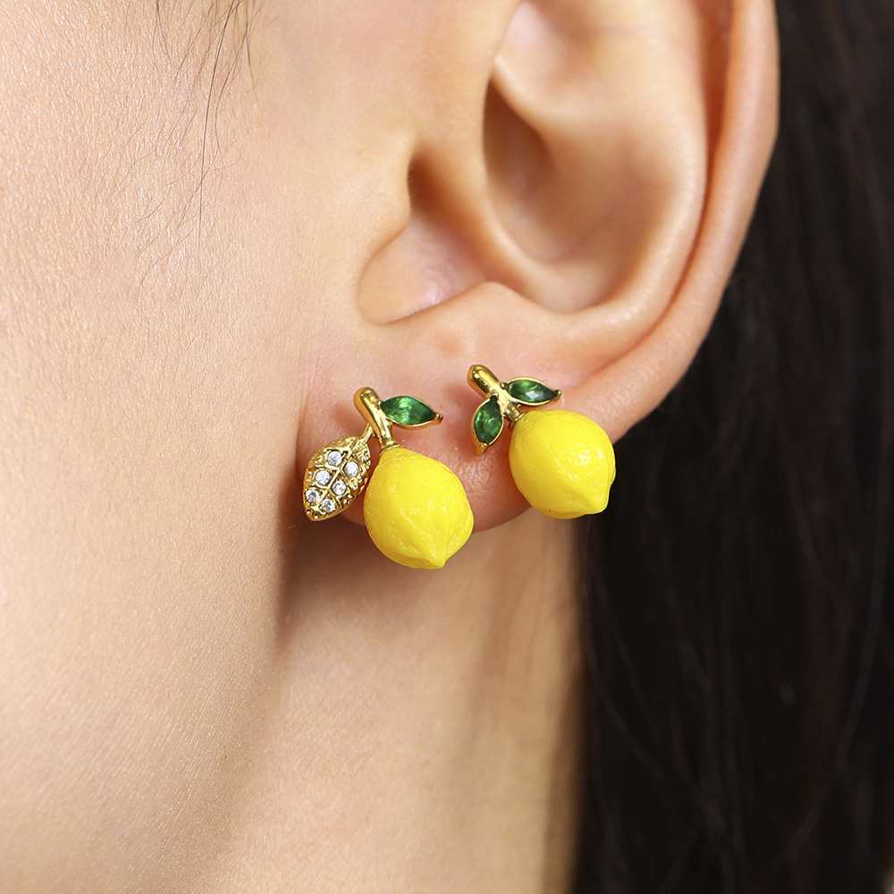 1 Pair Natural Lemon Stainless Steel Gold Color Women's Drop Earrings Picture4
