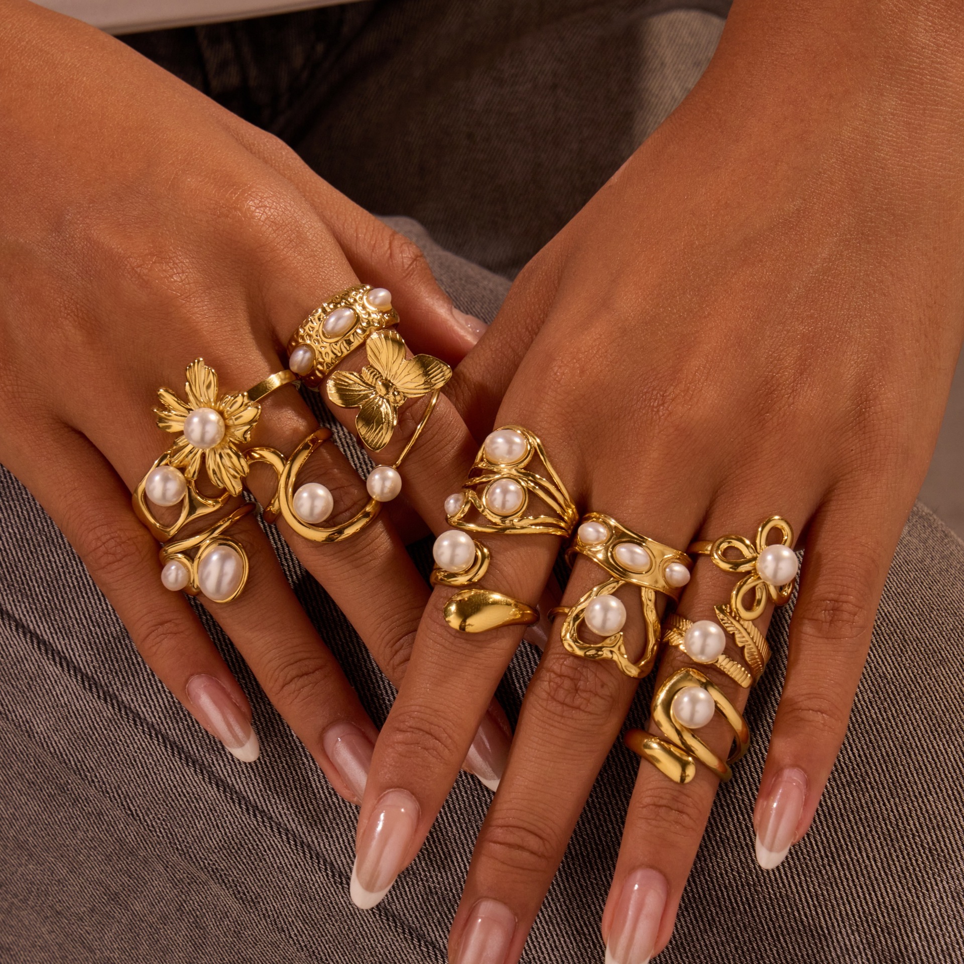 1 Piece Simple   Flower Irregular Shape Twist Stainless Steel  Gold Color  Statement Rings 2