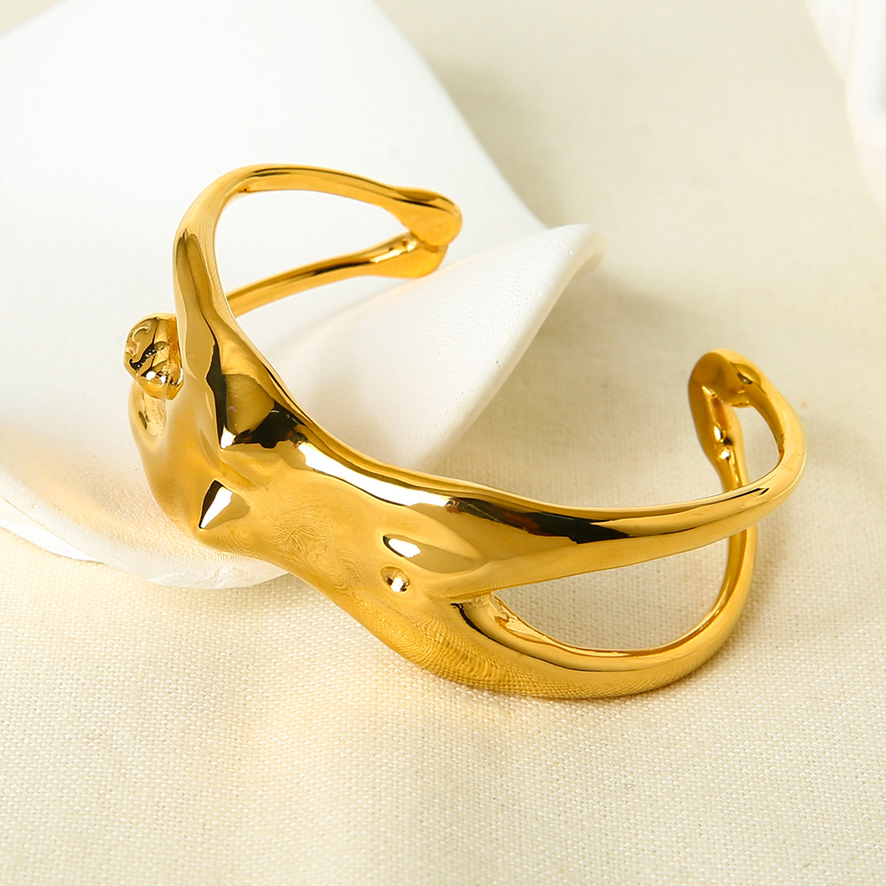 1 Piece Classic Retro Figure Stainless Steel  Gold Color Women's Cuff Bracelets h5 Picture3