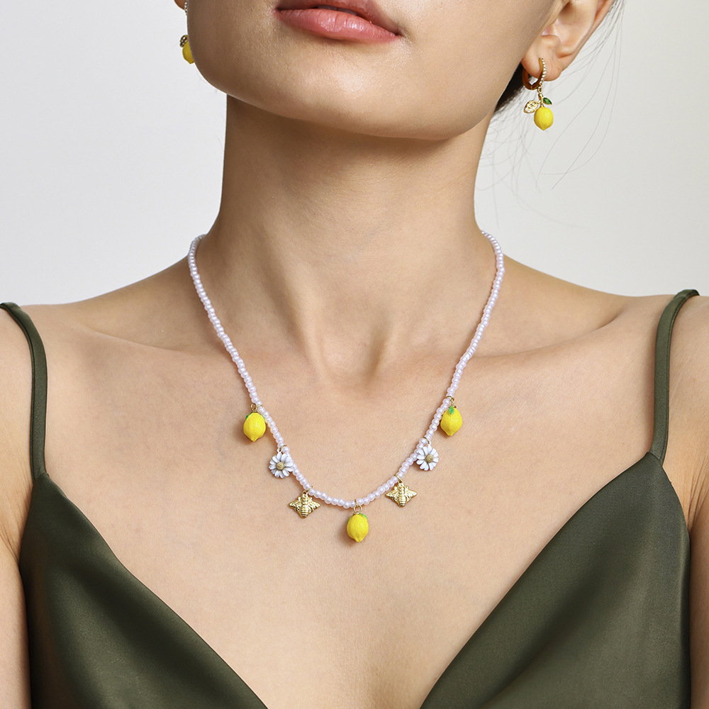 1 Piece Natural Lemon Stainless Steel Gold Color Women's Pendant Necklaces Picture7