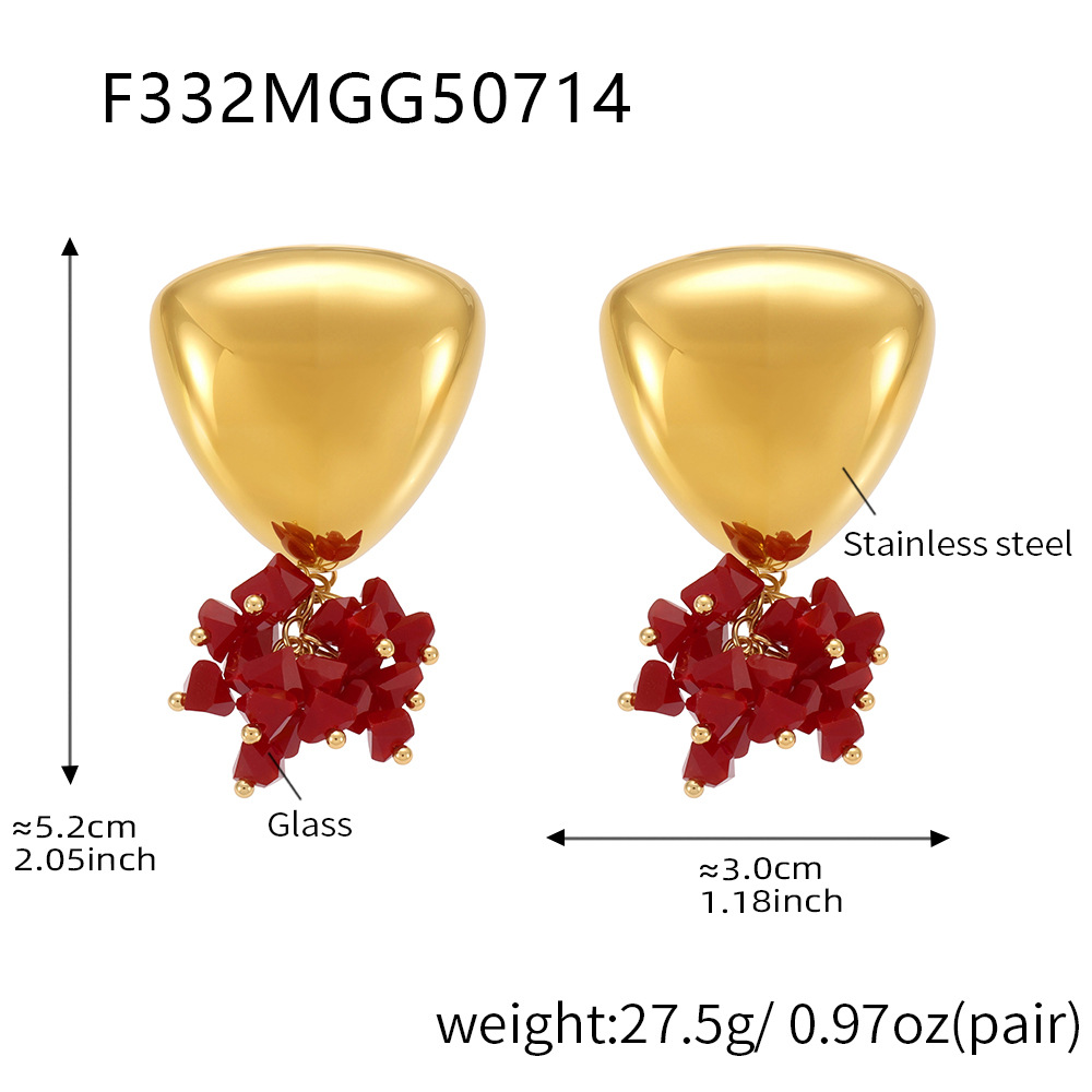 F332-Golden Red Stone Earrings Picture2
