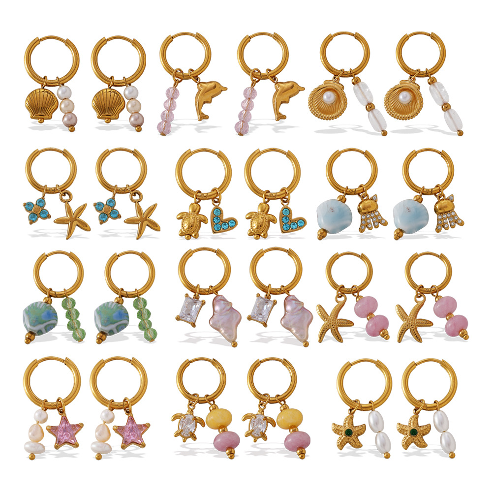 1 Pair Oceanic Stainless Steel Gold Color Drop Earrings Picture5